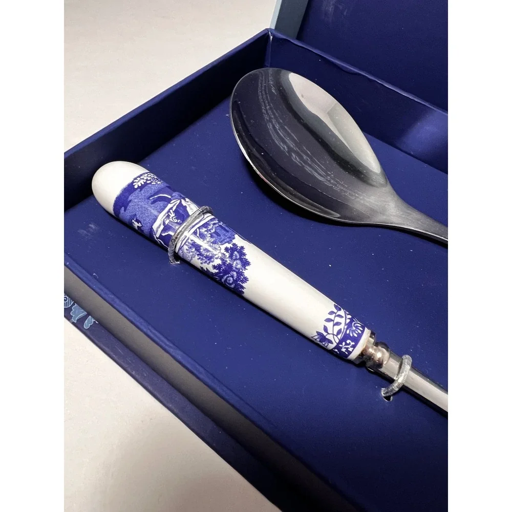 Spode Blue Italian Salad Servers Set Stainless Steel Ceramic Handles BLI1107-X